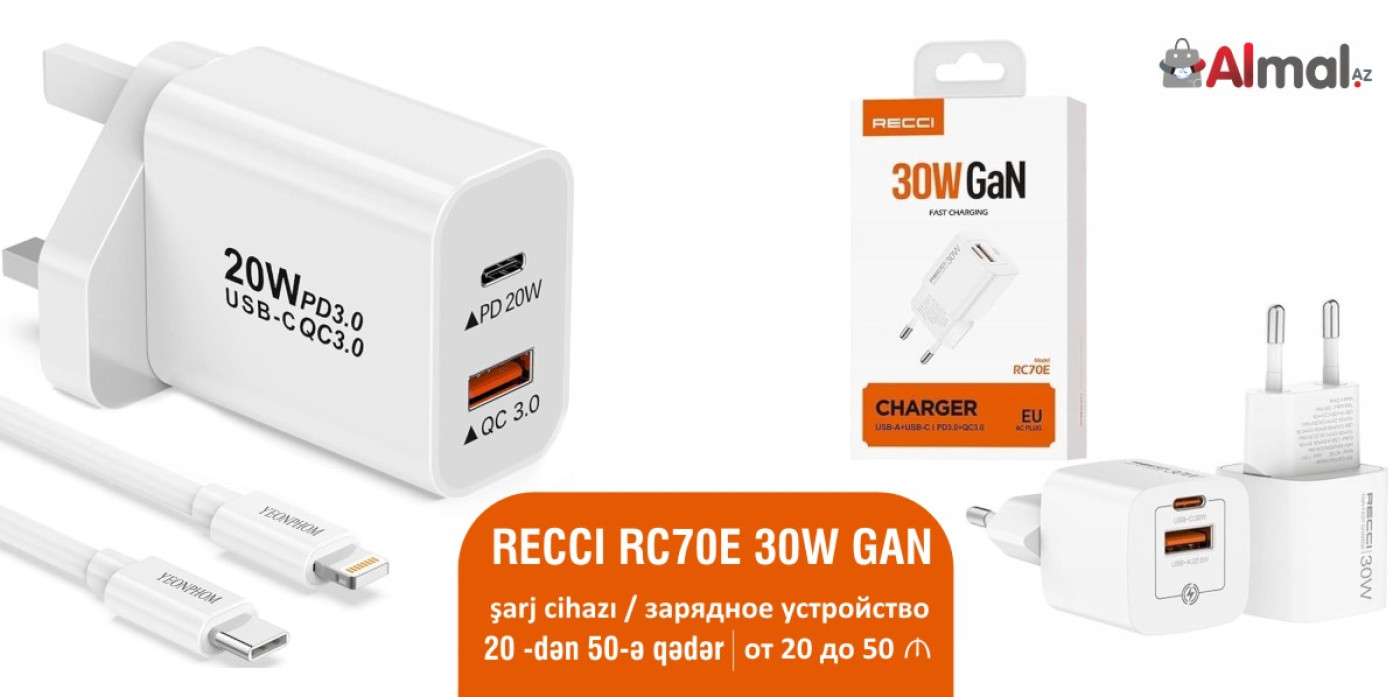 RECCI RC70E 30W GAN şarj cihazı