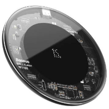 Беспроводная зарядка для телефона быстрая 15W Baseus Simple Updated Version - Черная/Прозрачная (WXJK-BA02)