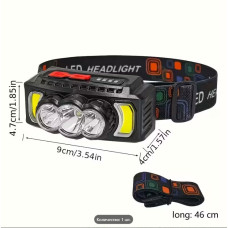 Сверхъяркий LED + COB налобный фонарь с красным предупреждением