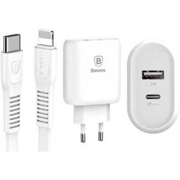 Сетевое зарядное устройство Baseus Bojure SeriesType-C PD-U quick charge charger EU 32W set White (TZTUN-BJ02)-1